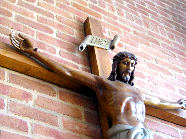 Closeup of crucifix in monastery.
