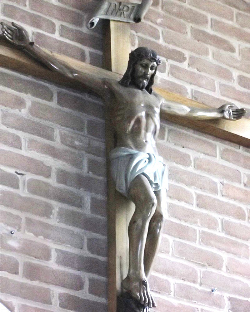 Closeup of crucifix in monastery.